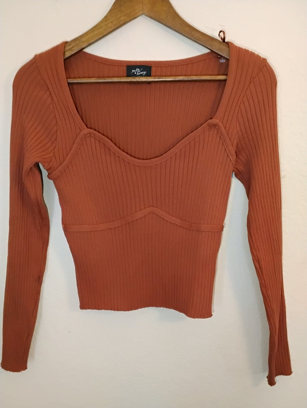 Milk & Honey Knitwear Ribbed Crop Top Womens Small Rust Orange Y2K Festival Wear